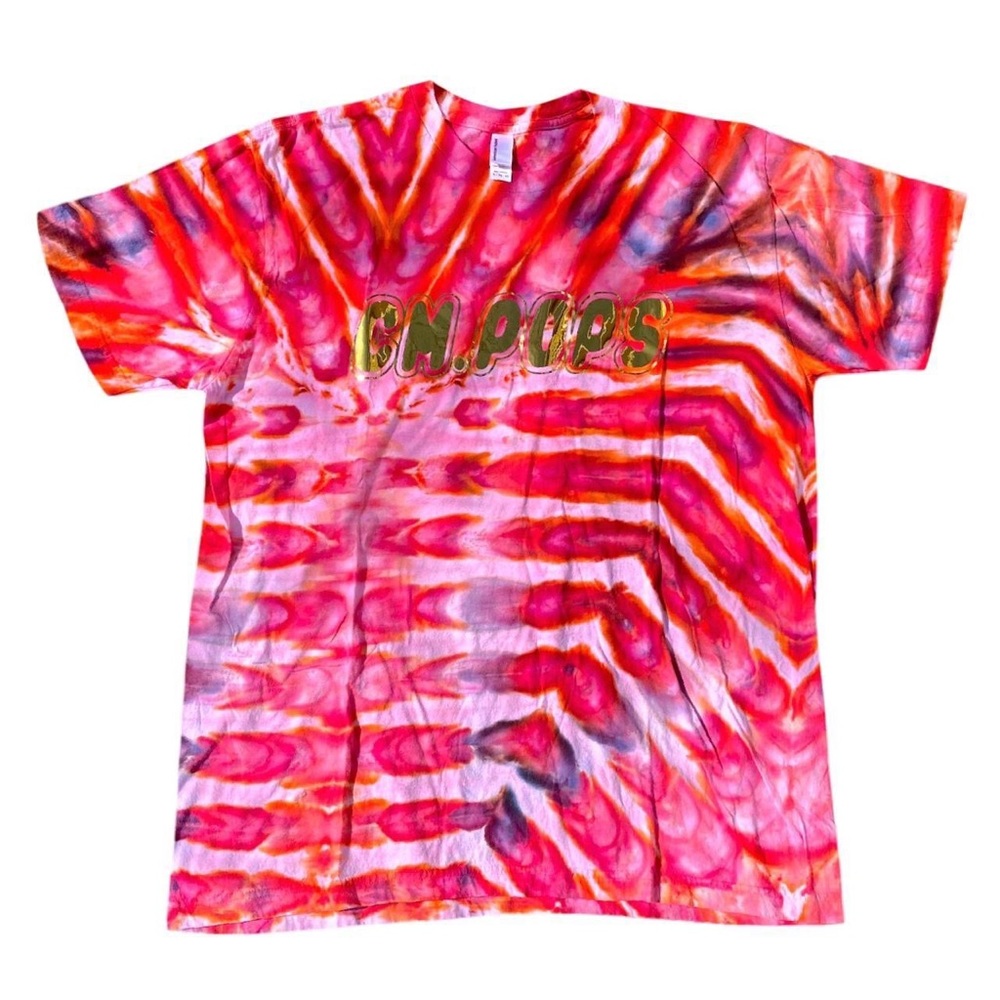 American Apparel Custom Neon Tie Dye Tee Gold Metallic CM POPS Bubble Letters